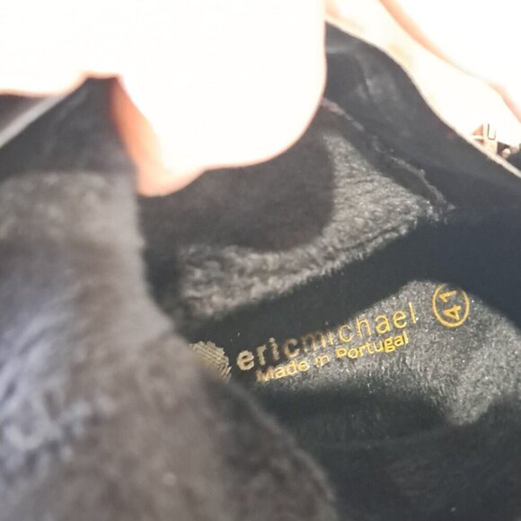 Eric Michael Women's  10.5 Boot Black Leather Knee High Rubber Stacked Wood Heel - Picture 9 of 13